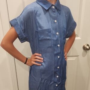 Blue‎ Button-Up Shirt Dress